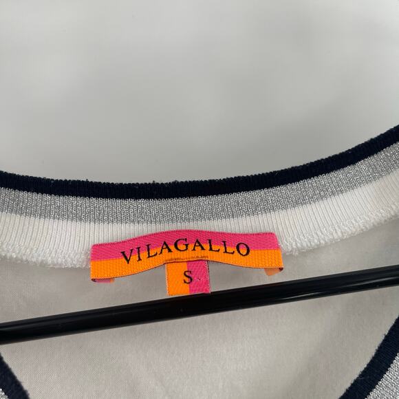 VILAGALLO Top Size Small Stripes Linen Blend Short Sleeve Multi Color V-Neck - Picture 3 of 11